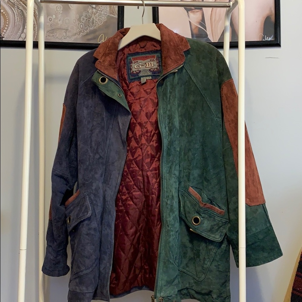 Global identity tri colored leather jacket